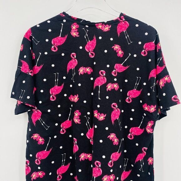 ASOS Size 6 Black & Pink Polka Dot Flamingo Boxy Short Sleeve Pajama Top - Picture 7 of 9